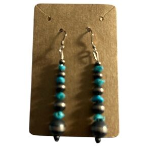 Natural Blue Turquoise Crystal & Sterling Silver Multi Beaded Hook Earrings